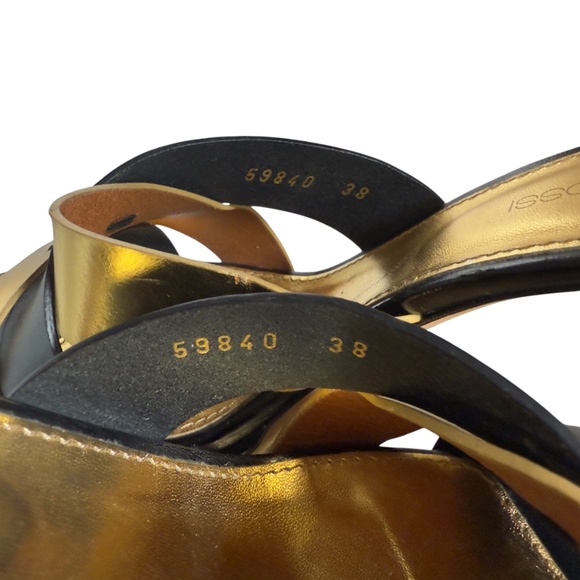 Sergio Rossi Black/Gold Leather Mule Woman’s High Shoes Size 38 - Picture 9 of 9